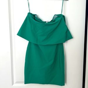 Green strapless mini dress, size 2, brand likely, with tags